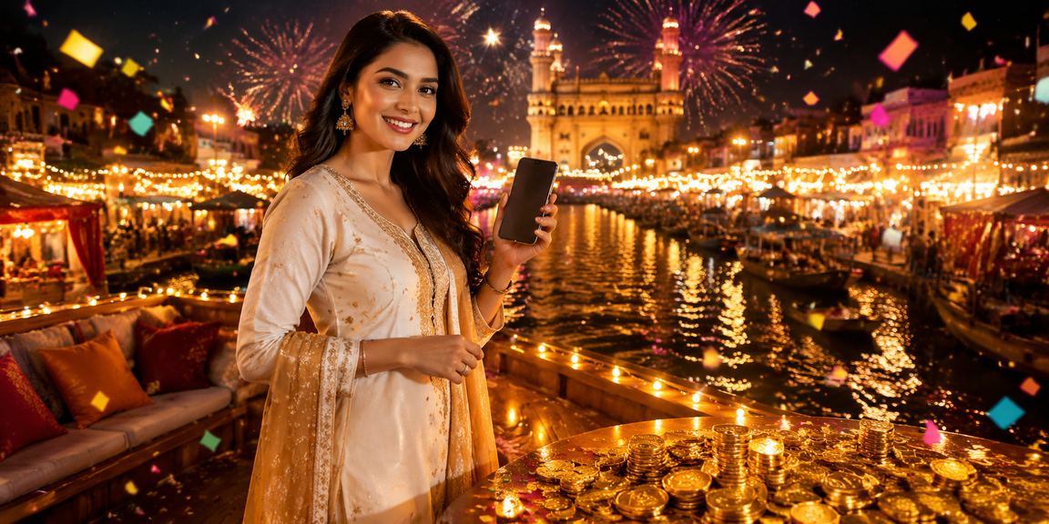 Hyderabad Charminar view showing local lottery promotion