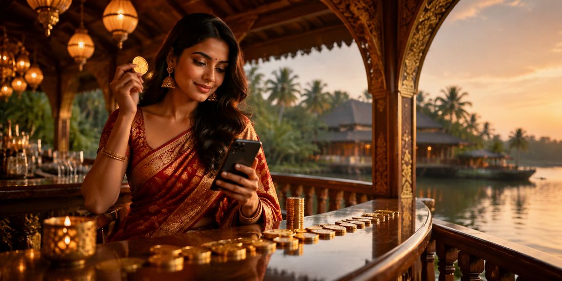 Mobile rummy gameplay on smartphone near Kerala backwaters